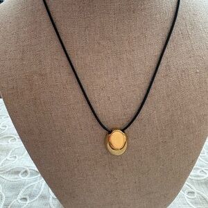 Small Gold Oval Bead Adjustable Black Cord Necklace